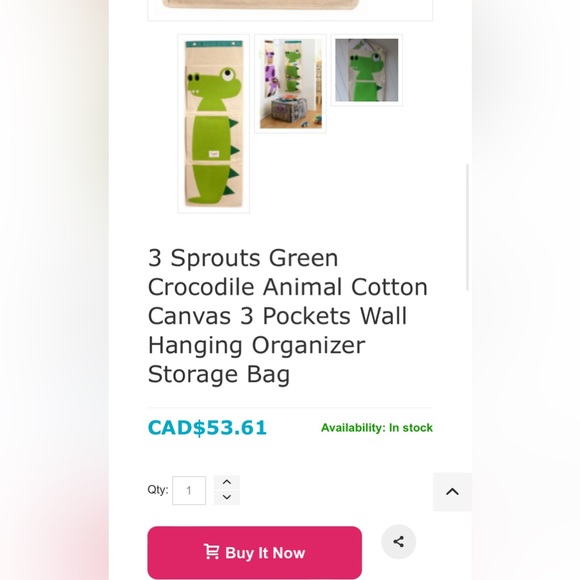 3 Sprouts Green Crocodile 3 Pockets Wall Hanging Organizer Storage Bag - Picture 4 of 7